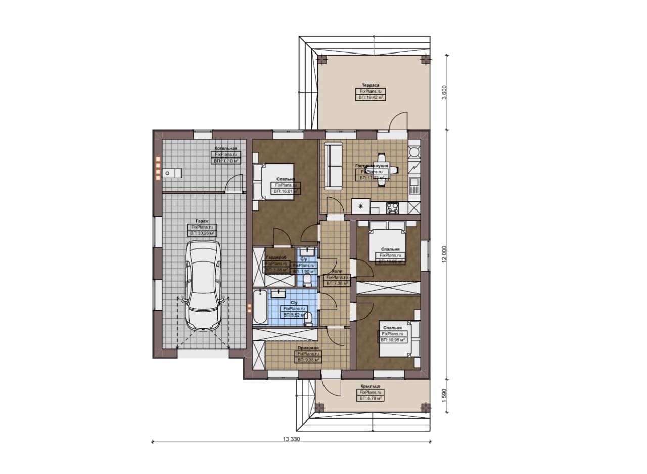Планировка Одноэтажный дом F-5480