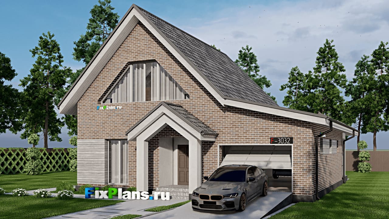 Одноэтажный дом с мансардой  F - 3032i — фасад