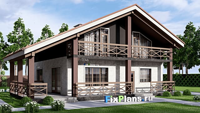 Одноэтажный дом с мансардой  F-13346